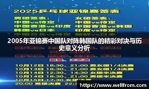 2005年亚锦赛中国队对阵韩国队的精彩对决与历史意义分析